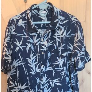Breakwater Men's XL Hawaiian‎ Shirt, 98% Silk Blend Blue Bamboo Print, Summer
